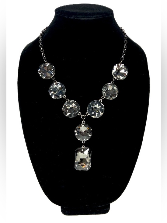 Jewelry - Statement Piece Necklace - Silver-Tone Sparkling Pendant